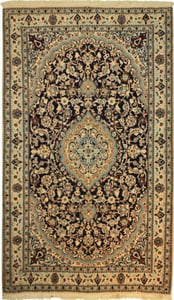 Hand Knotted Wool and Silk Navy Traditional Persian Rug 5'2" x 8'3"