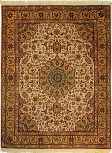 Hand Knotted Wool Beige Traditional Persian Rug 4'9" x 6'6"