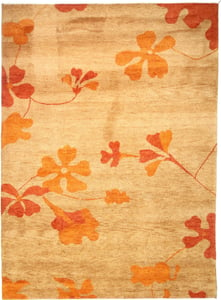 Hand Knotted Wool Rust Floral India Rug 6'6" x 9'