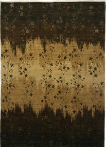 Hand Knotted Wool and Silk Beige Contemporary India Rug 8'5" x 11'