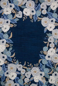 Hand Hooked Wool Blue Dk Botanical India Rug 7'9" x 9'9"