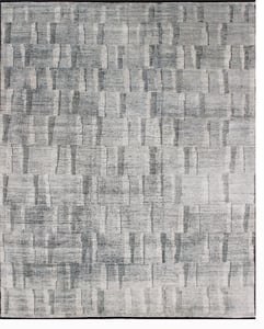 Hand Knotted Wool Gray Lt Contemporary India Rug 9' x 12'